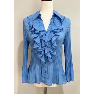 Y2K Sunny Leigh Bell Sleeve Blouse Womens M Baby Blue Ruffle Pleated